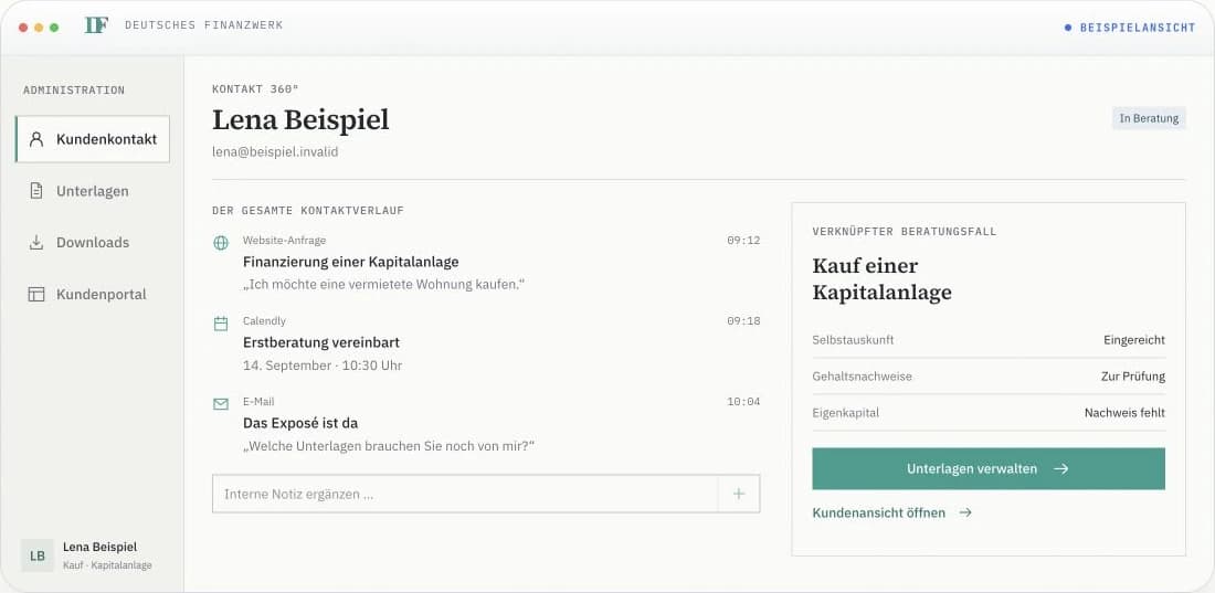 Adaptierter Finanzwerk-Portal-Auszug mit Beispieldaten